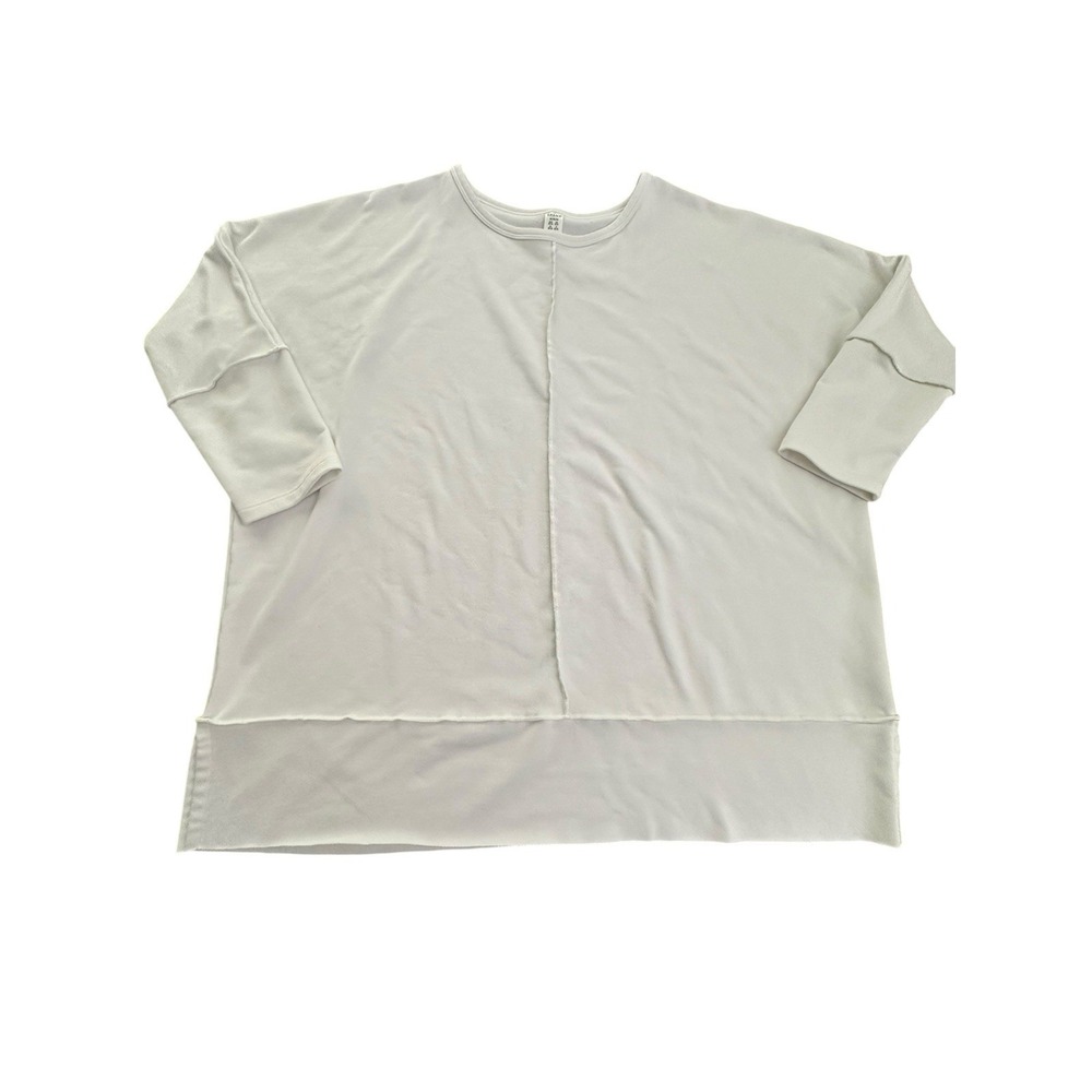 Spanx Sweatshirt Womens Medium White Crew Neck 3/4 Sleeve Gym Inside Out #V3-1